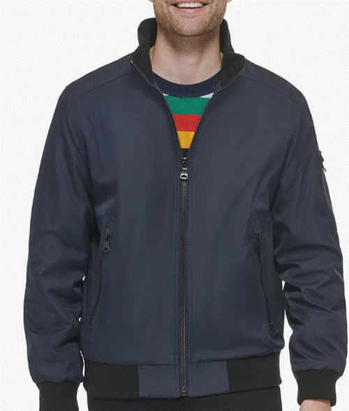 Calvin Klein- men's knit hem bomber zip front jacket